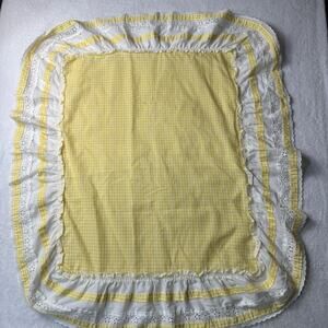Vtg 70s Yellow White Pillowcase Queen Eyelet Ruffle Gingham Plaid Shabby Chic